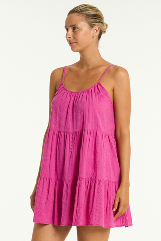 Sea Level Heatwave Pink Cotton Short Sundress