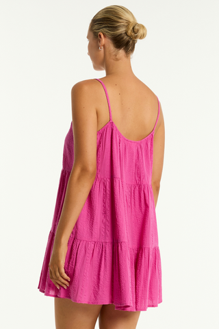 Sea Level Heatwave Pink Cotton Short Sundress