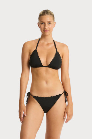 Scalloped Triangle Bikini Top Black, Size XS (UK 8)