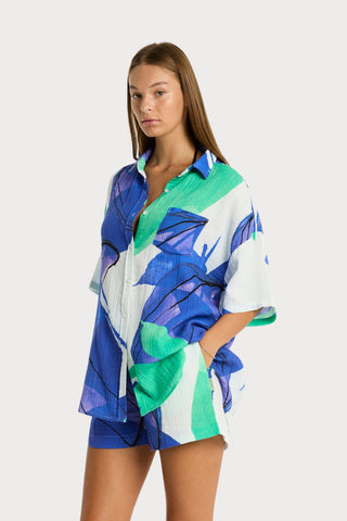 Sublime Aloha Cotton Beach Shirt in Cobalt