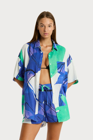 Sublime Aloha Cotton Beach Shirt in Cobalt