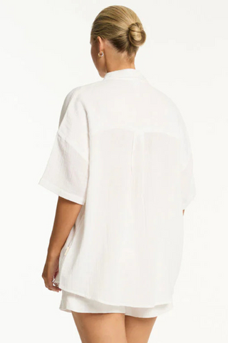 Sea Level Sunset Aloha White Cotton Cover Up Shirt