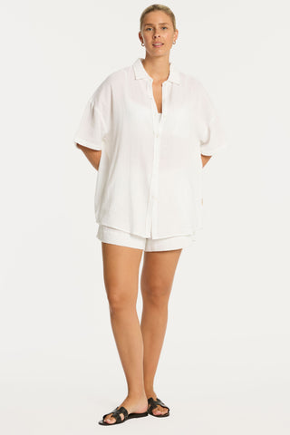 Sunset Aloha Cotton White Short Sleeve Shirt