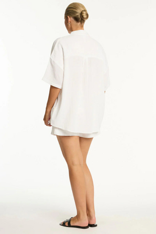Sea Level Sunset Aloha White Cotton Cover Up Shirt