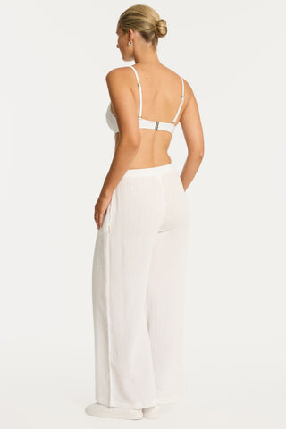 Sunset White Cotton Beach Pants