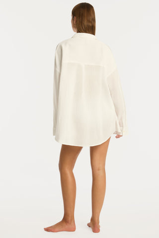 Sunset Cotton White Cover Up Shirt