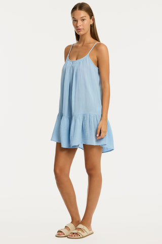 Sunset Cotton Blue Short Sundress