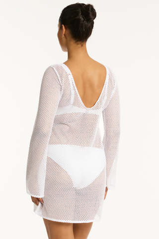 Sea Level Surf Mesh Cover Up Dress White