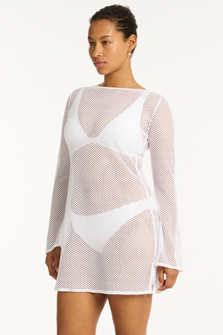 Sea Level Surf Mesh Cover Up Dress White