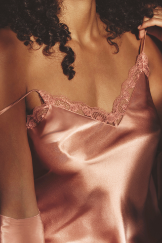 Womens Pink Silk Nightie with Embroidery Neckline - Simone Pérèle Love Me 