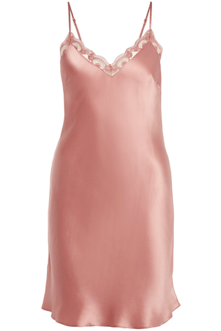 Womens Pink Silk Nightie with Embroidery Neckline - Simone Pérèle Love Me 