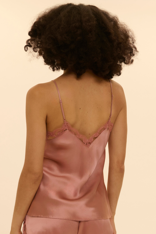 Womens Pink Silk Top with Embroidered Neckline - Simone Pérèle Love Me