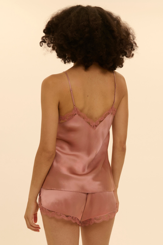 Womens Pink Silk Top with Embroidered Neckline - Simone Pérèle Love Me