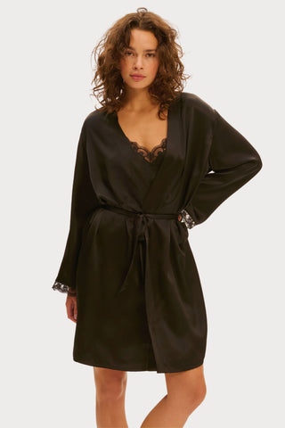 Simone Pérèle Love Me Black Silk & Embroidery Kimono