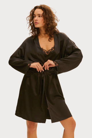 Simone Pérèle Love Me Black Silk & Embroidery Kimono