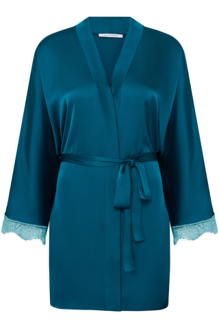 Simone Pérèle Satin Secrets Short Kimono Cyan Blue