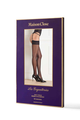 Maison Close Sheer Striped Top Stockings 20 Denier, (NR)-608632-1, (NR)-608632-2, (NR)-608632-3, (NR)-608632-4, (NR)-608632-5
