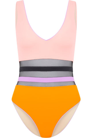 Agent Provocateur Zenaya Swimsuit Coral/Neon Lilac/Black