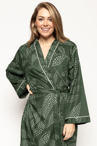 Cyberjammies Imogen Leaf Print Long Dressing Gown Green