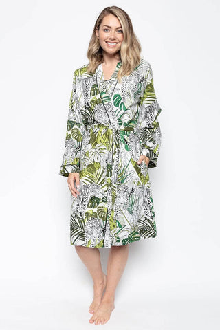 Cyberjammies Tamsin Leopard Palm Leaf Print Short Dressing Gown