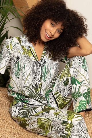 Cyberjammies Tamsin Leopard Palm Leaf Print Pyjama Top