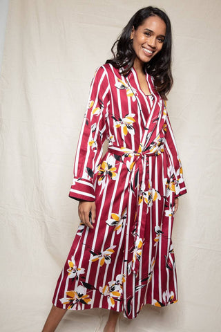 Fable & Eve Marylebone Stripe Floral Print Long Dressing Gown