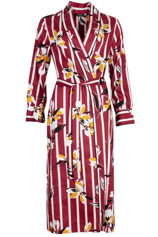 Fable & Eve Marylebone Stripe Floral Print Long Dressing Gown - Naughty Knickers