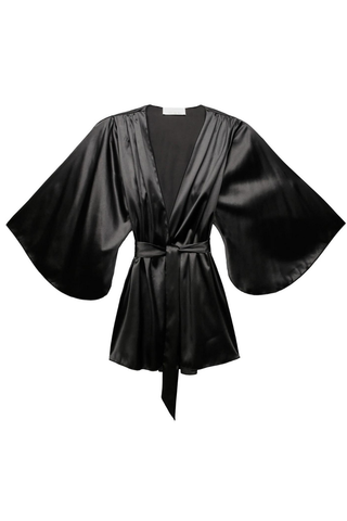 Fleur Du Mal Angel Silk Satin Robe in Black