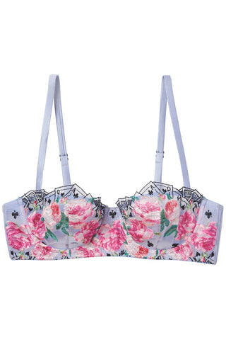 Fleur Du Mal Card Embroidery Balconette Bra in Pastel Sky