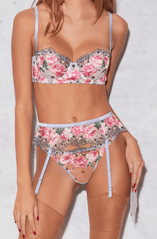 Fleur Du Mal Card Embroidery Suspender in Pastel Sky