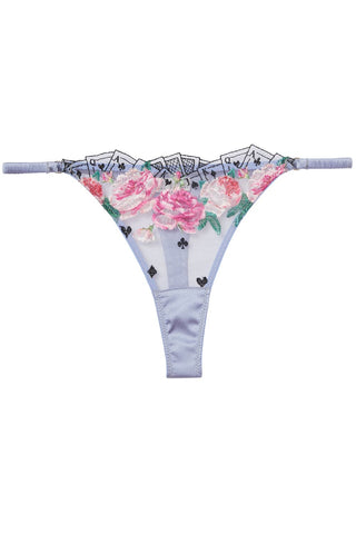 Fleur Du Mal Card Embroidery Thong in Pastel Sky