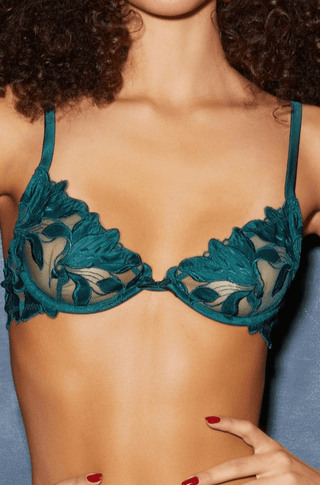 Fleur Du Mal Lily Plunge Demi Bra in Evergreen