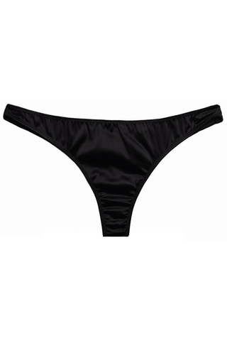 Fleur Du Mal Luxe Silk Satin Thong in Black