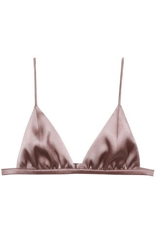 Fleur Du Mal Luxe Silk Satin Triangle Bra in Tan