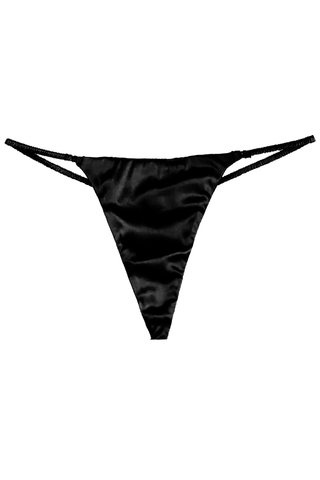 Fleur Du Mal Luxe Silk Satin V-String in Black