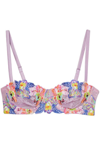 Fleur Du Mal Orchid Embroidery Balconette Bra in Wisteria