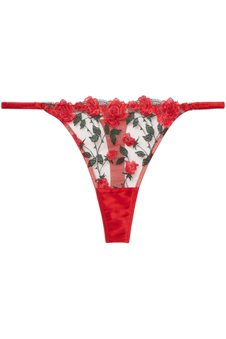 Fleur du Mal Roses and Thorns Embroidery Thong Rouge