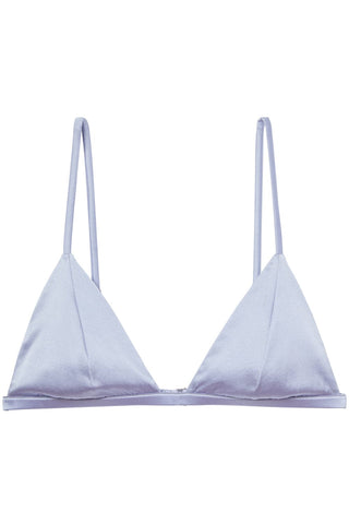 Fleur Du Mal Luxe Silk Satin Triangle Bra in Pastel Sky