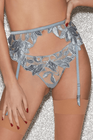 Fleur du Mal Velvet Lily Embroidery Thong Blue