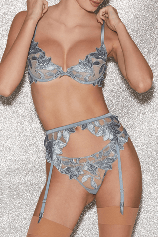 Fleur du Mal Velvet Lily Embroidery Thong Blue