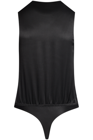 Maison Close Rendez-Vous Black Wrap Over Silk Thong Bodysuit