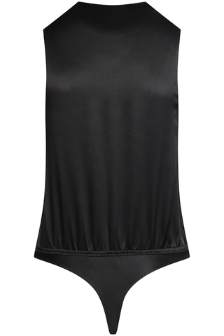 Maison Close Rendez-Vous Black Wrap Over Silk Thong Bodysuit