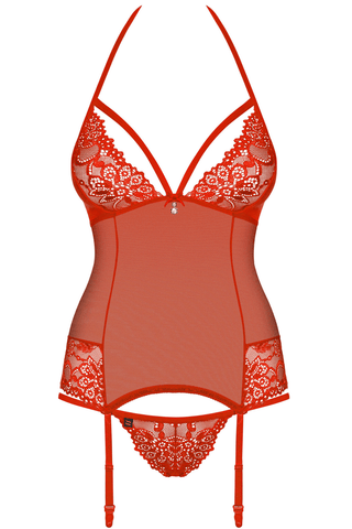 Obsessive Sheer Corset & Thong in Red