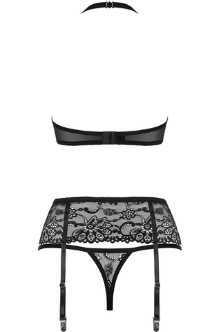 Obsessive Lace Bra, Thong & Garter Belt Black 838-SEG-3