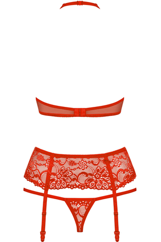 Obsessive Lace Bra, Thong & Garter Belt Red 838-SEG-3