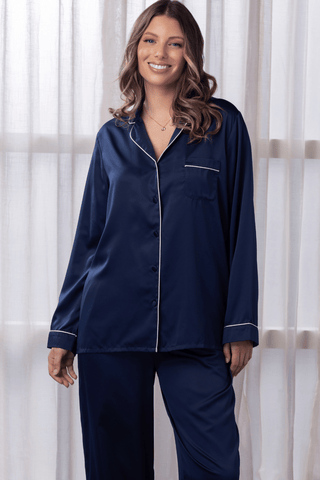 Sainted Sisters Sienna Satin Pyjama Set Navy & Pink
