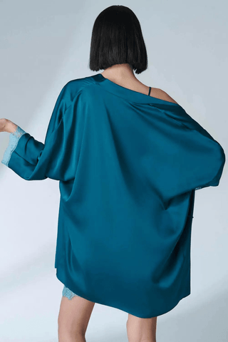 Simone Pérèle Satin Secrets Short Kimono Cyan Blue