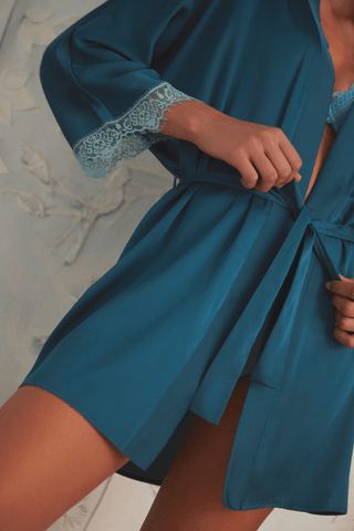 Simone Pérèle Satin Secrets Short Kimono Cyan Blue