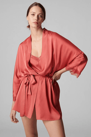 Simone Pérèle Satin Secrets Short Kimono Quartz Pink